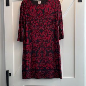 Chico's Red and Black Long Sleeve Dress